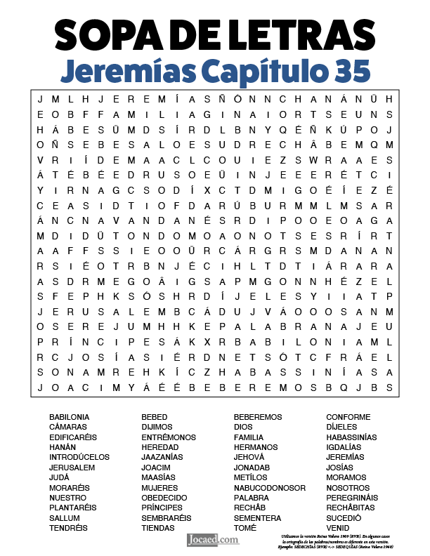 Sopa de Letras - Jeremías Cápitulo 35