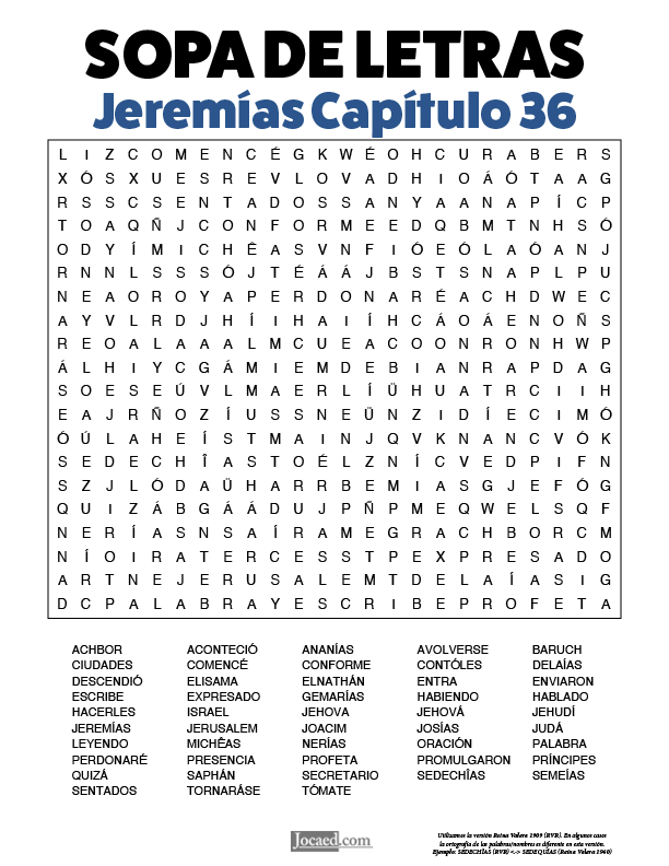 Sopa de Letras - Jeremías Cápitulo 36