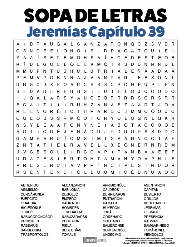 Sopa de Letras - Jeremías Cápitulo 39