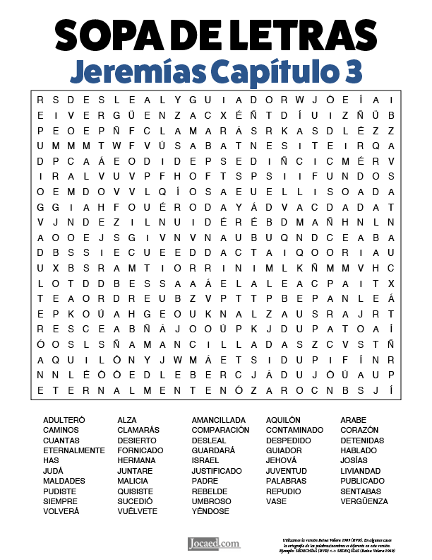 Sopa de Letras - Jeremías Cápitulo 3