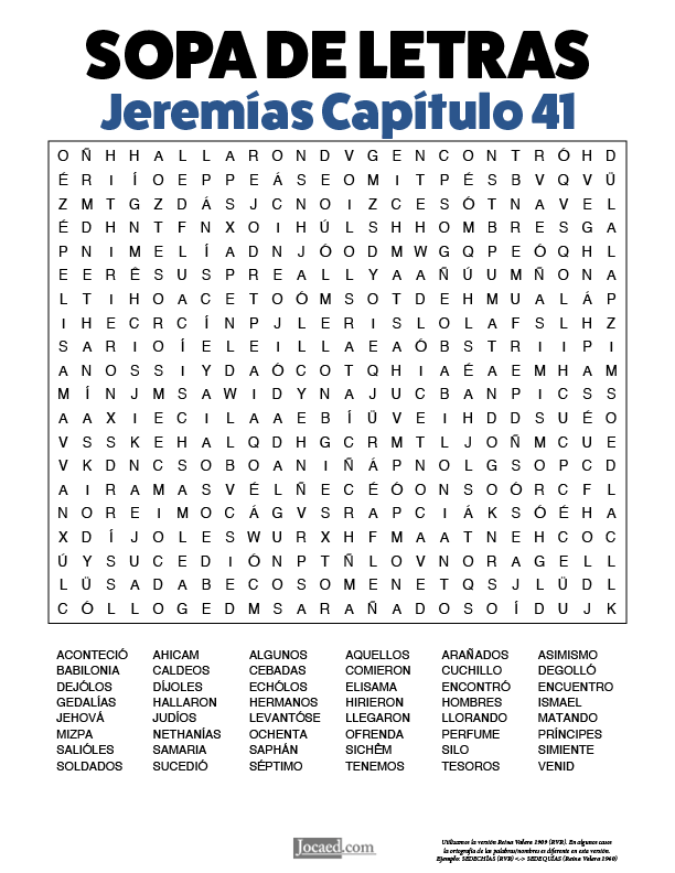 Sopa de Letras - Jeremías Cápitulo 41