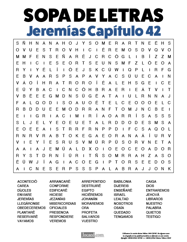 Sopa de Letras - Jeremías Cápitulo 42