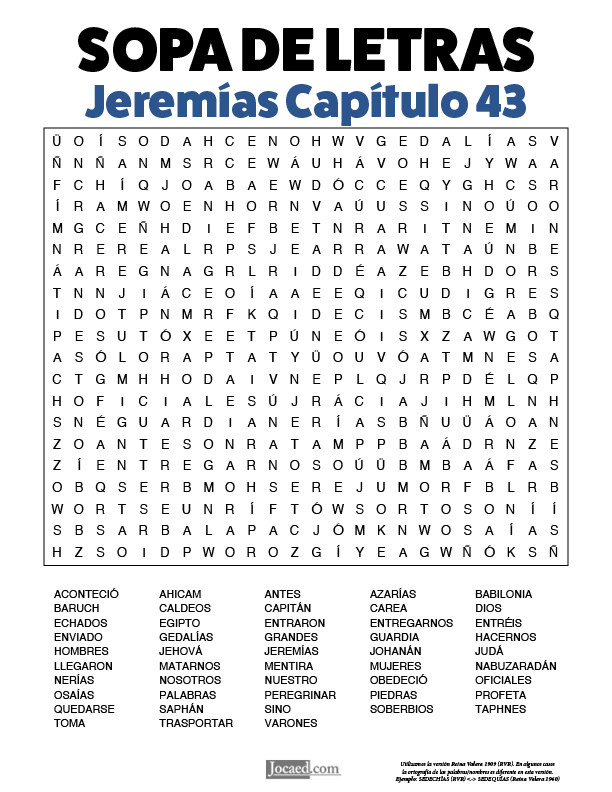 Sopa de Letras - Jeremías Cápitulo 43