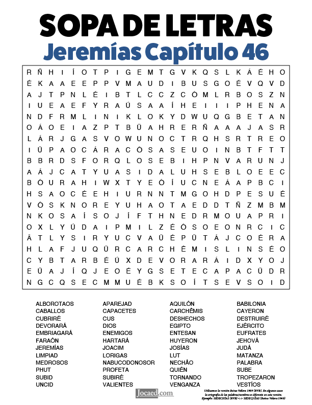 Sopa de Letras - Jeremías Cápitulo 46