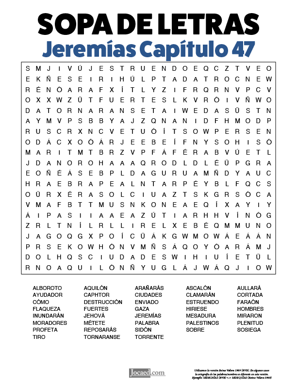 Sopa de Letras - Jeremías Cápitulo 47