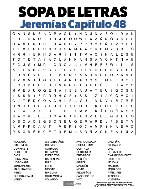 Sopa de Letras - Jeremías Cápitulo 48