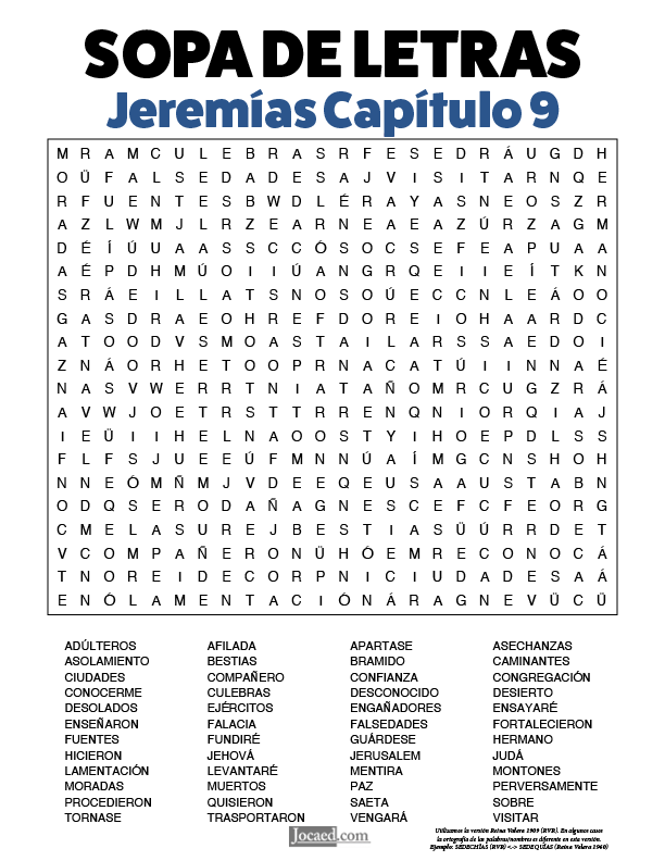 Sopa de Letras - Jeremías Cápitulo 9