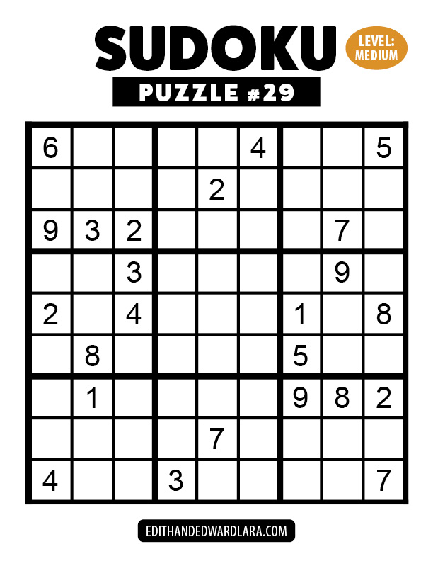 Number Sudoku Puzzle Number 29