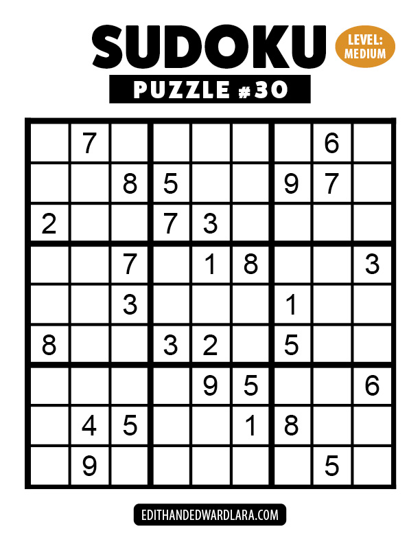 Number Sudoku Puzzle Number 30