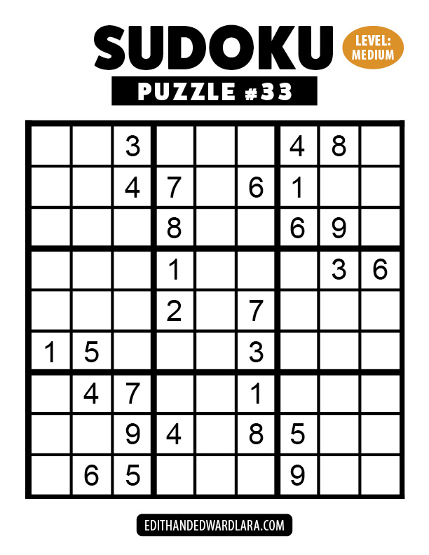 Number Sudoku Puzzle Number 33