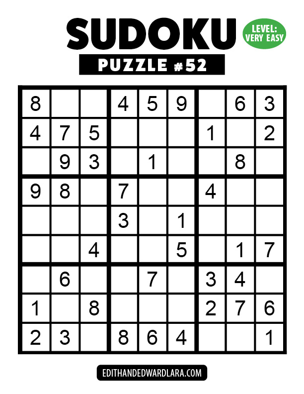 Number Sudoku Puzzle Number 52