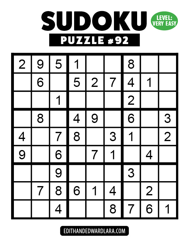 Number Sudoku Puzzle Number 92
